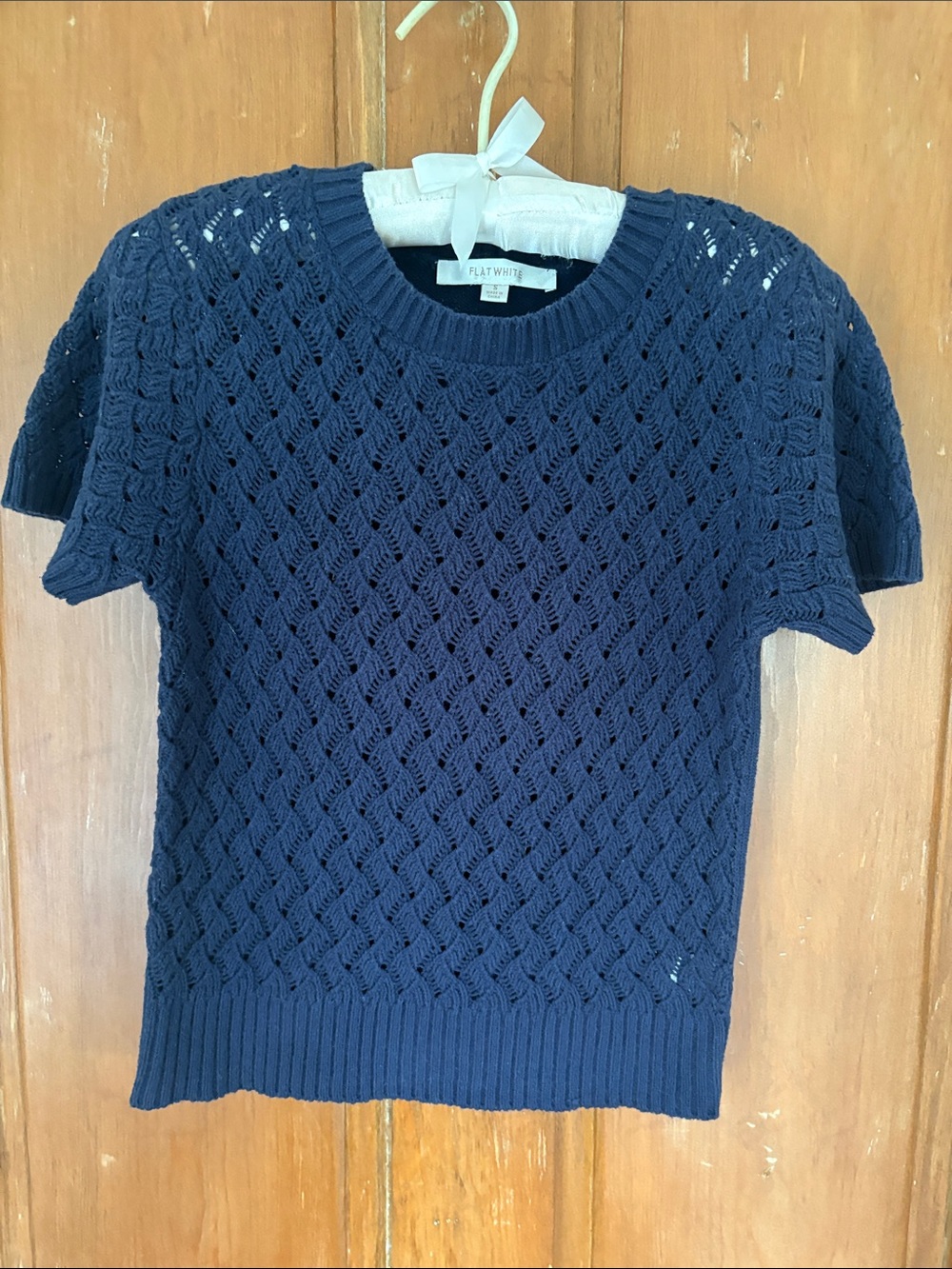 Flat White Navy Knit Short Sleeve Sweater